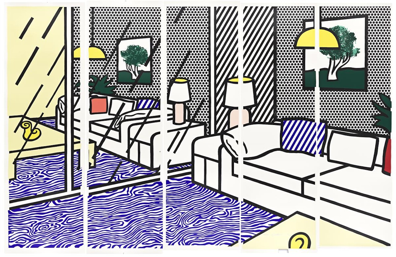 Wallpaper with Blue Floor Interior by Roy Lichtenstein