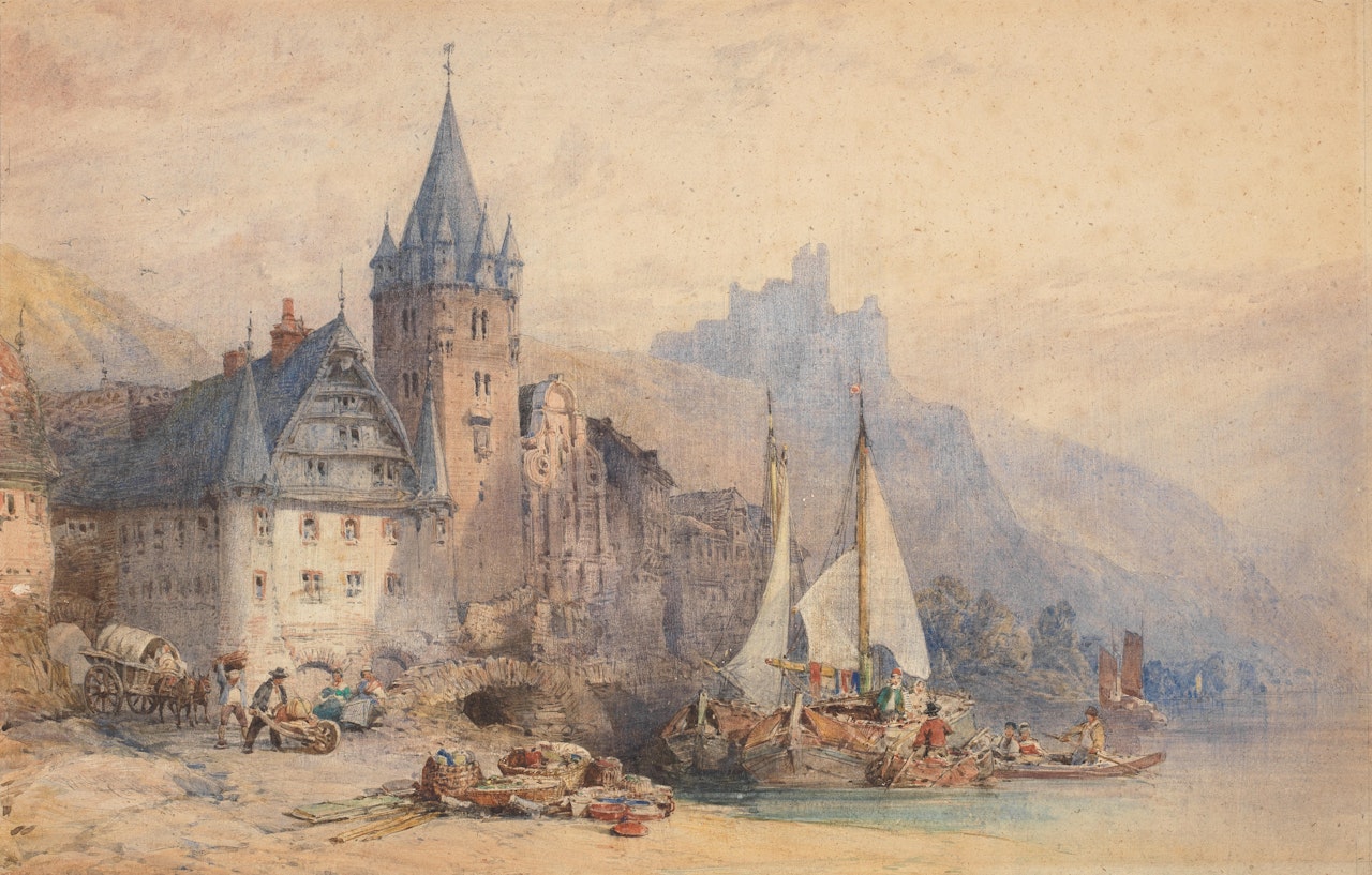 Continental riverside town by William Callow