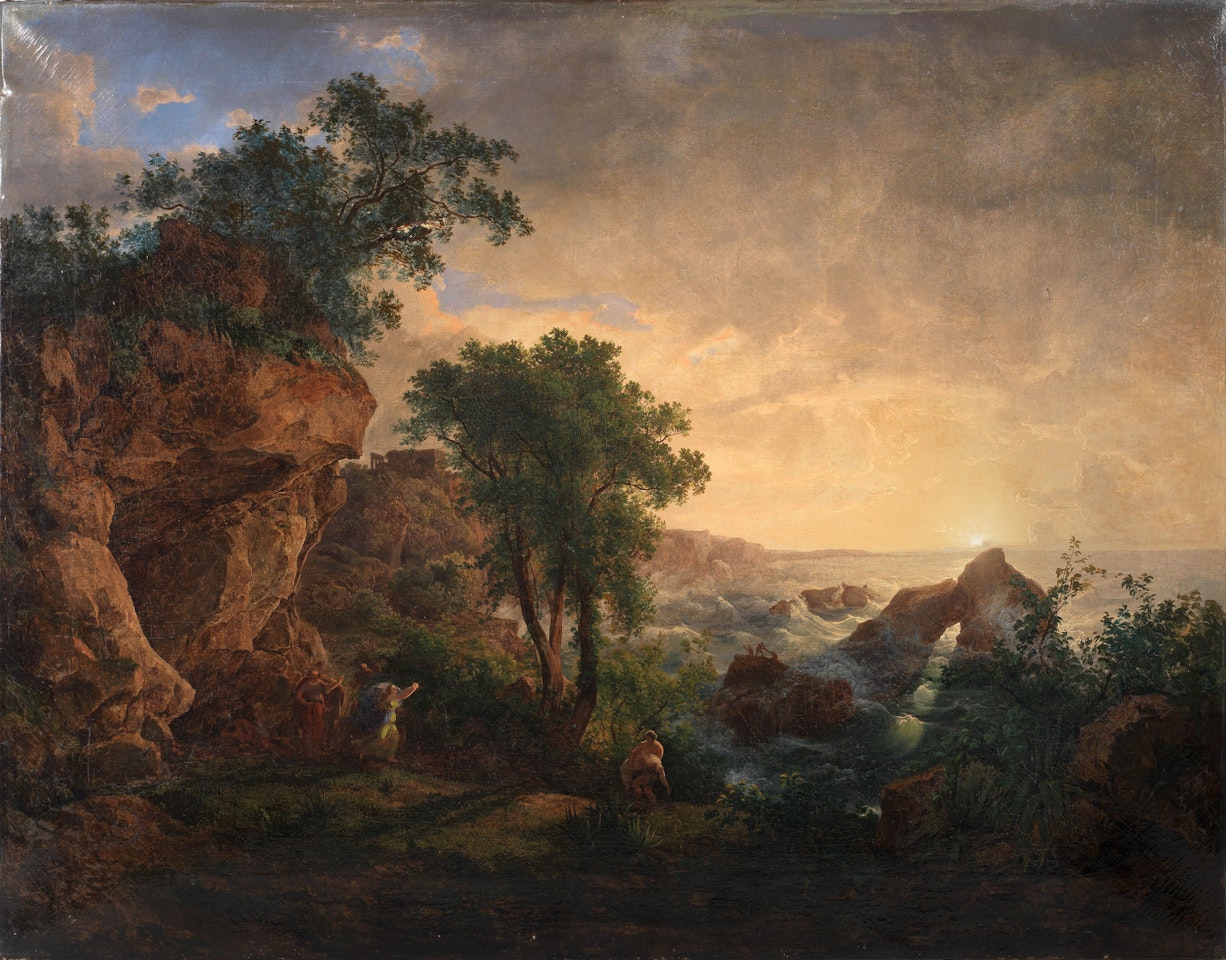 Arcadian landscape with figures by Continental School
