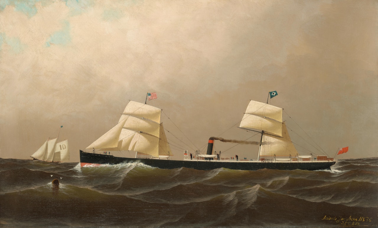 Guion Line Steamship Nevada Approaching New York City  by Antonio Jacobsen