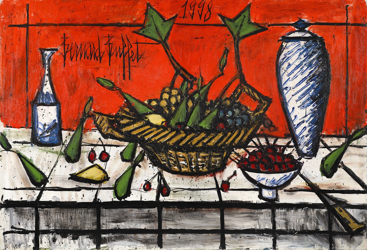 Nature morte fond rouge by Bernard Buffet