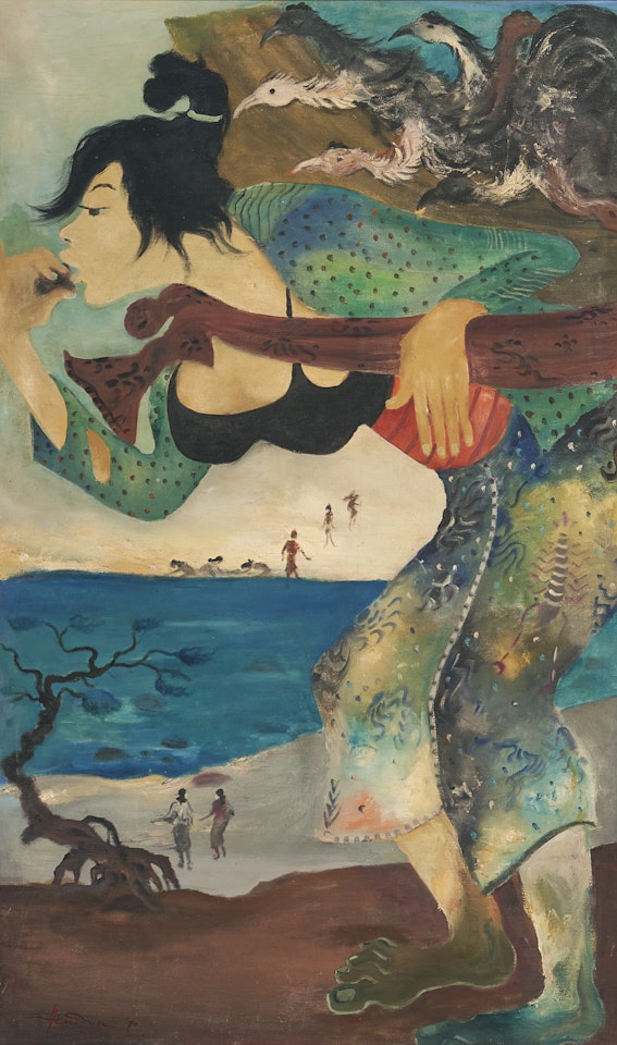 Woman with Fowl by the Beach by Hendra Gunawan