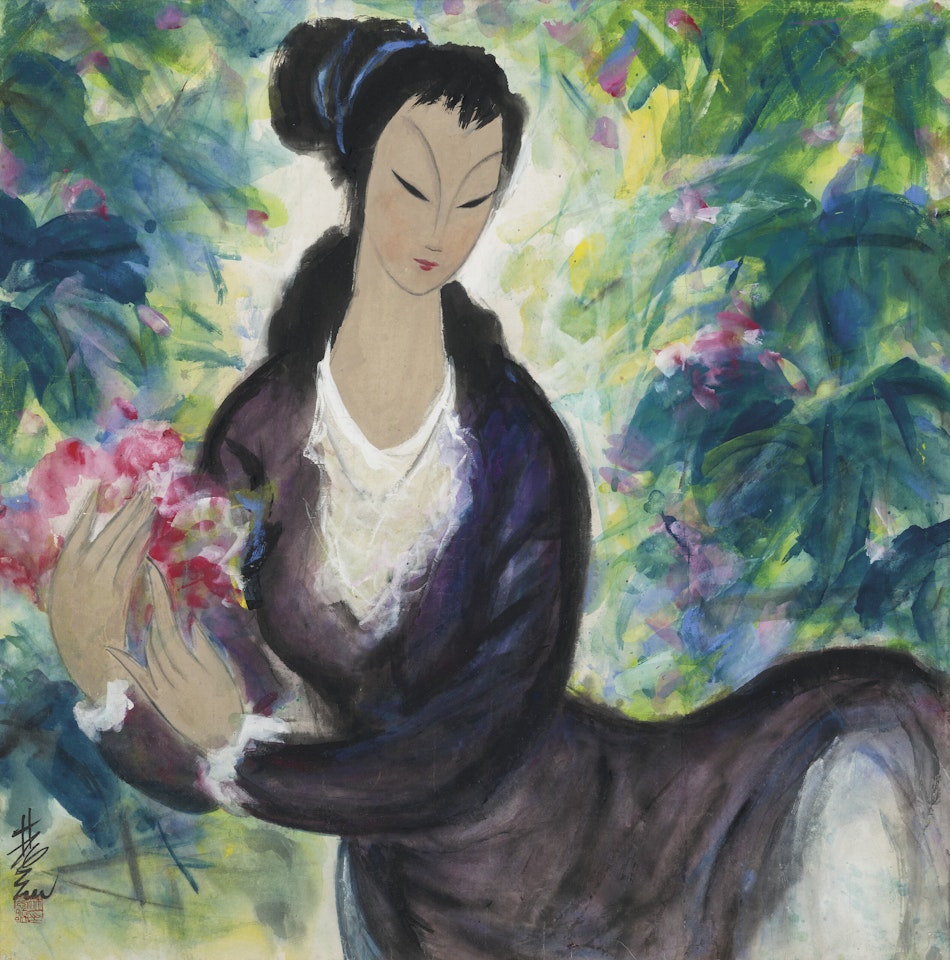 Lady Holding Flowers by Lin Fengmian
