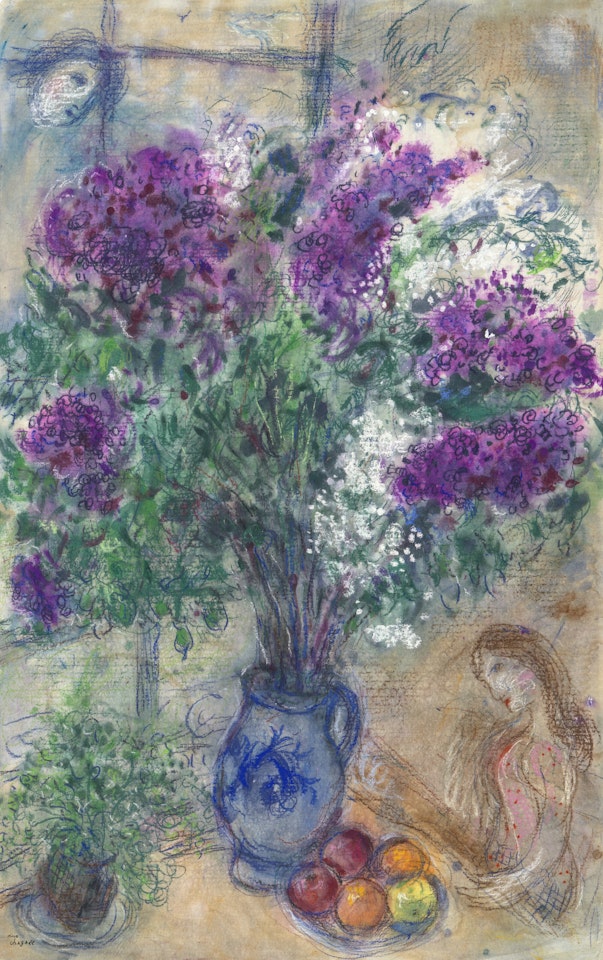 Grand bouquet de lilas devant la fenêtre by Marc Chagall