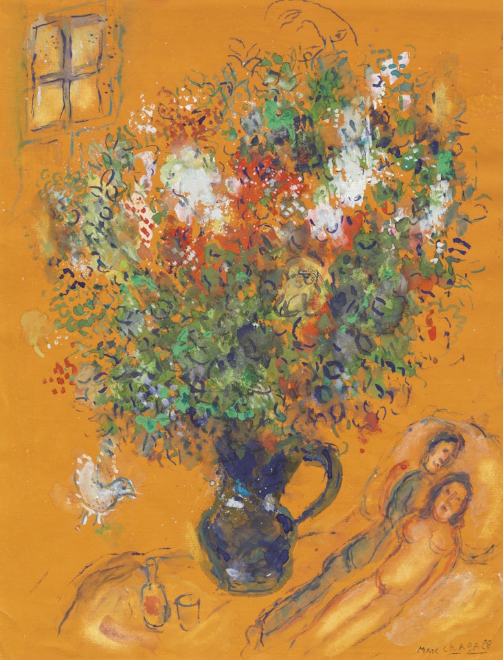 Grand bouquet sur fond ocre by Marc Chagall