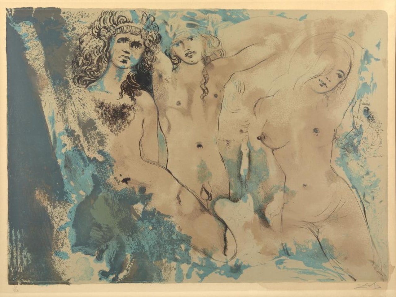 Happy Days (3 Hippies) - 1970 Pointe-sèche et lithographie en couleurs by Salvador Dali