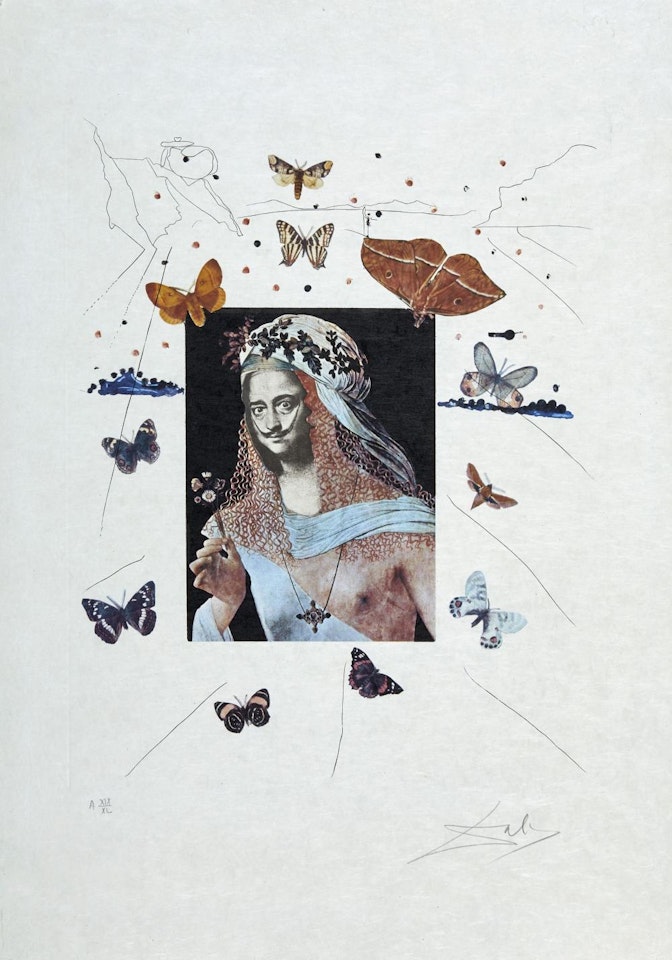 Surrealistic Portrait of Dali surrounded by butterflies by Salvador Dali