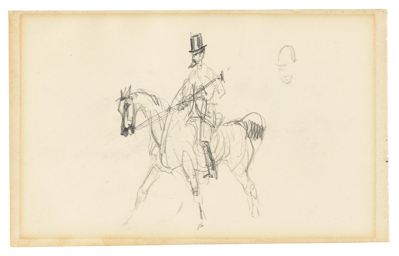 Cavalier en haut de forme  (recto);  Trois têtes d'homme  (verso) by Henri de Toulouse-Lautrec