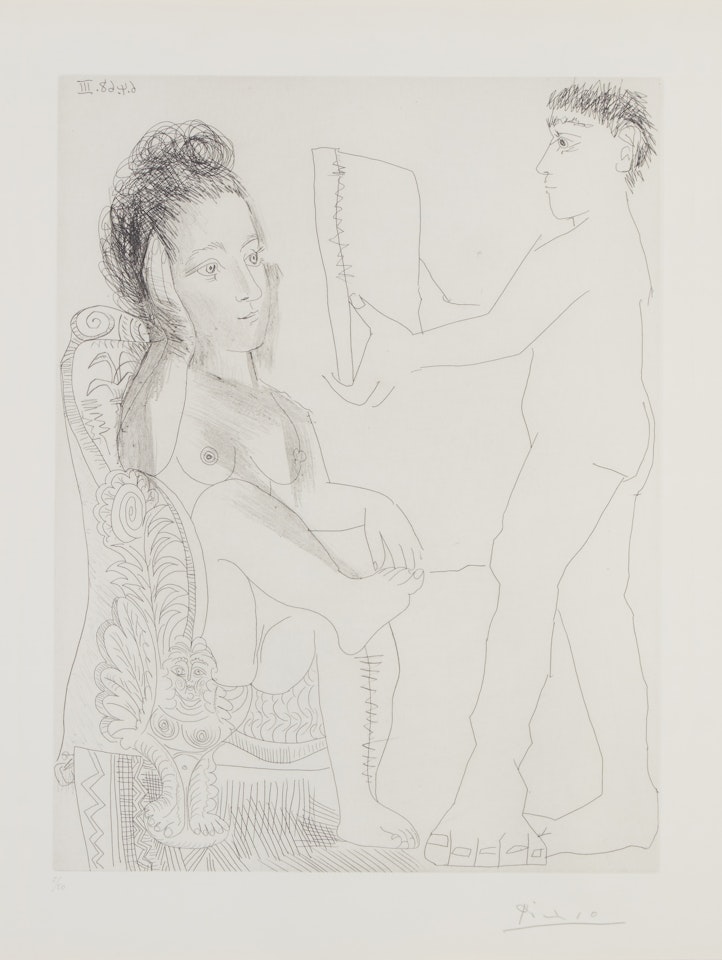 Jeune Homme présentant un Miroir, ou un portrait, à une Femme by Pablo Picasso