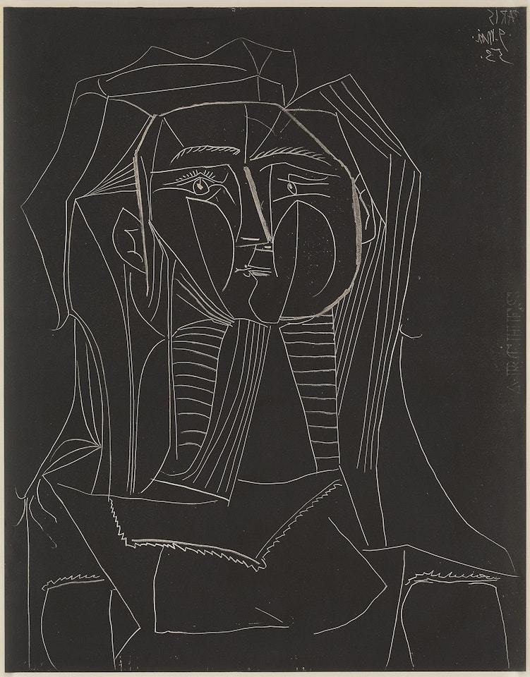 Tête sur fond noir by Pablo Picasso