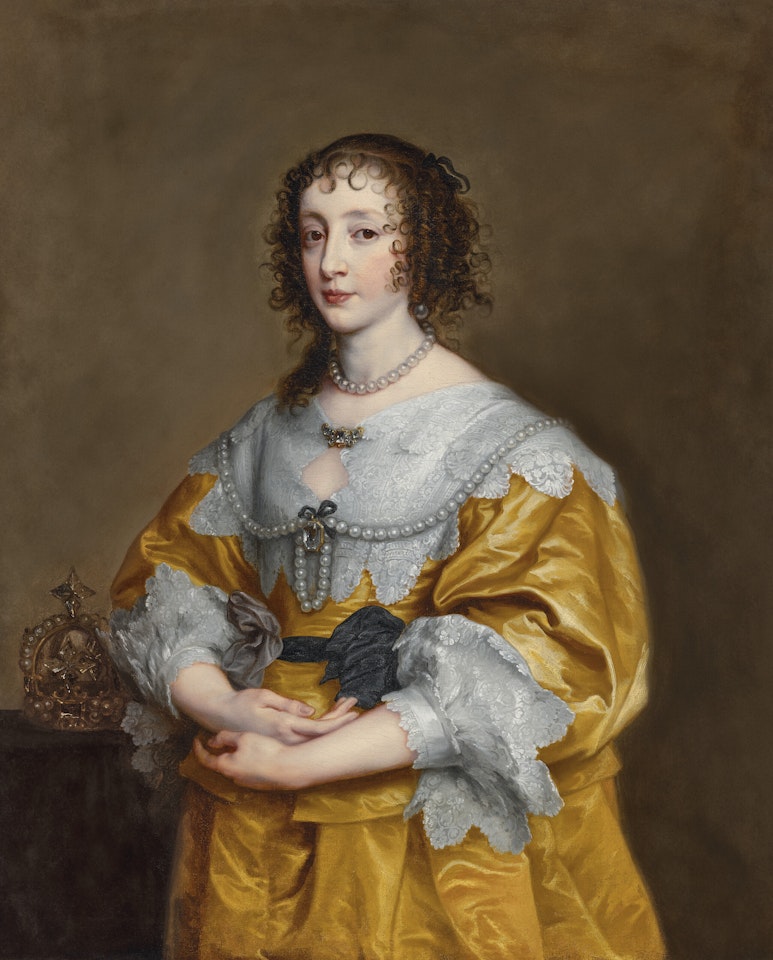 Portrait of Queen Henrietta Maria, three-quarter-length, in a gold gown by Anthony van Dyck