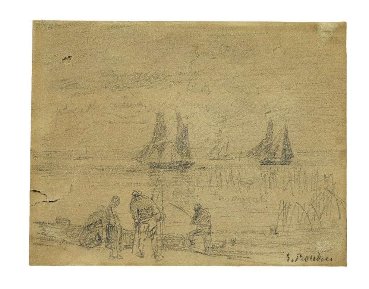 Voiliers Et Pêcheurs En Bord De Mer by Eugène Boudin