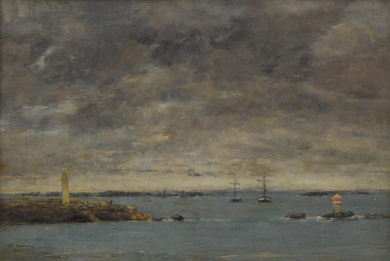 Portrieux, Trois-mats ancrés dans la rade by Eugène Boudin