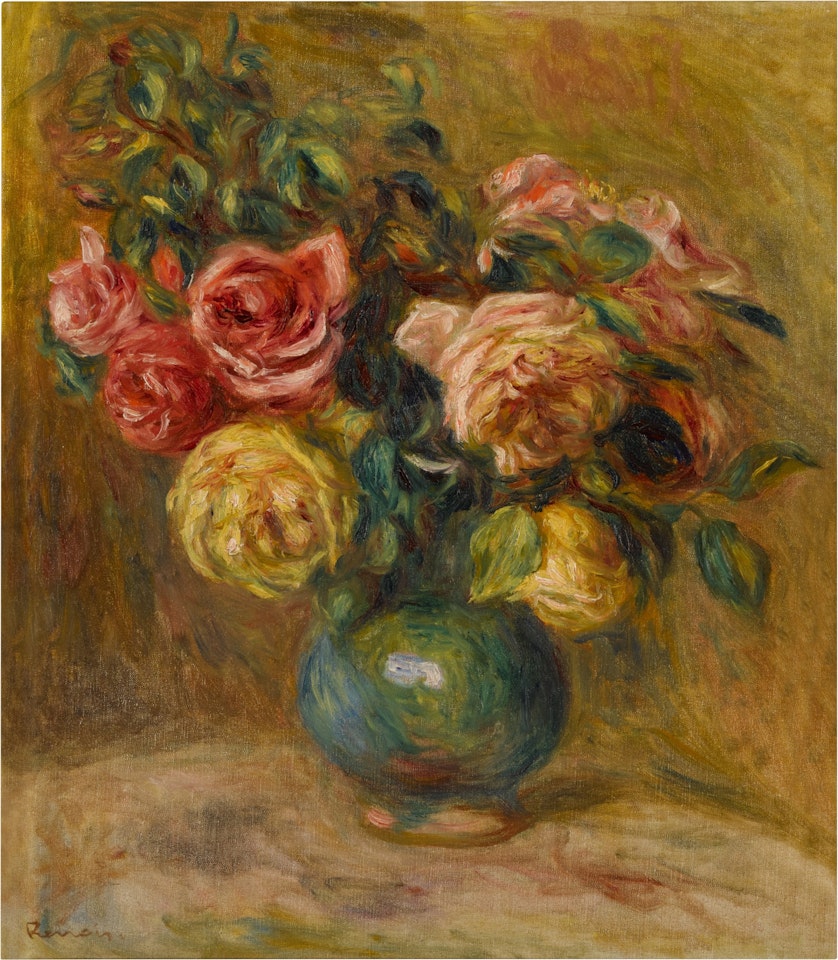 Roses dans un vase vert by Pierre-Auguste Renoir