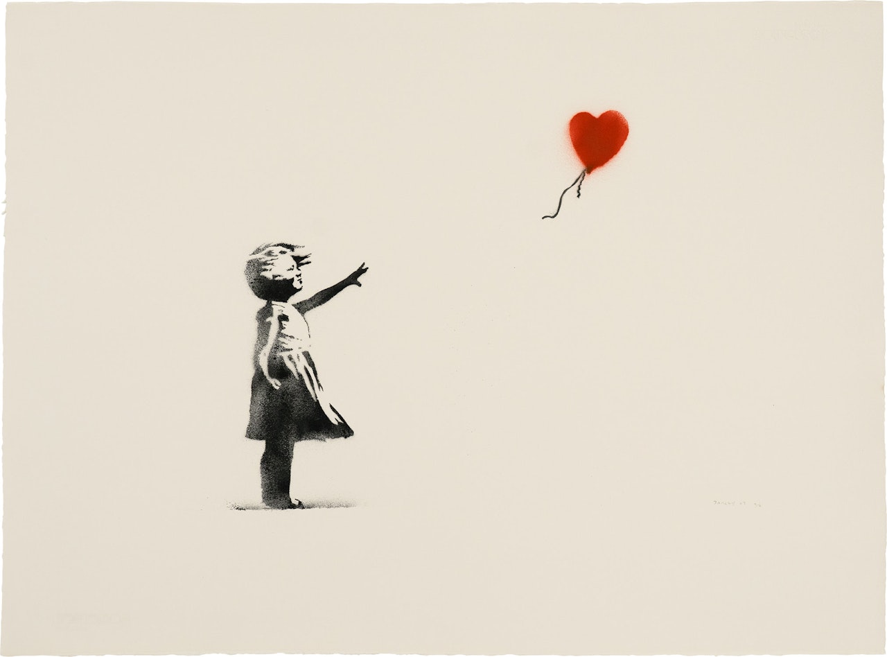Girl with Balloon & Morons Sepia by Banksy