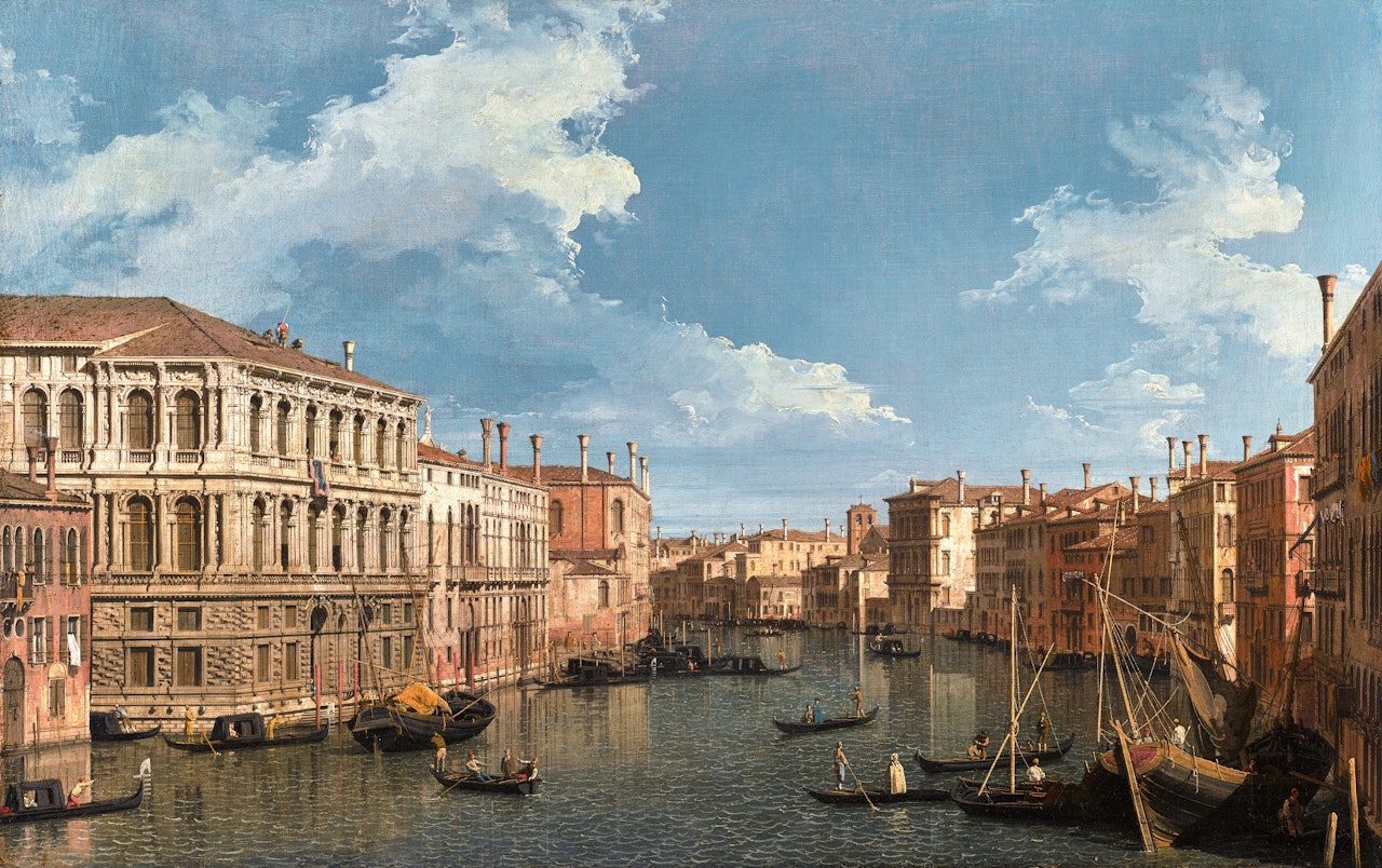 Venice, The Grand Canal, looking north-west, with the Palazzo Pesaro, Palazzo Foscarini, and the pinnacle of San Stae, to the left, with the Palazzo Vendramin-Calergi and San Marcuola, to the right by Canaletto