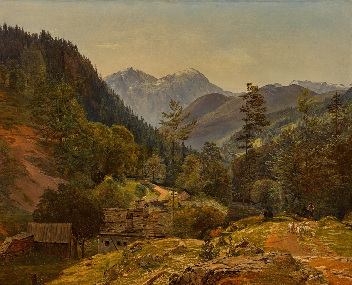 View of the Ramsau near Berchtesgaden, with the peaks of the Hoher Göll and the Hohes Brett beyond by Ferdinand Georg Waldmüller