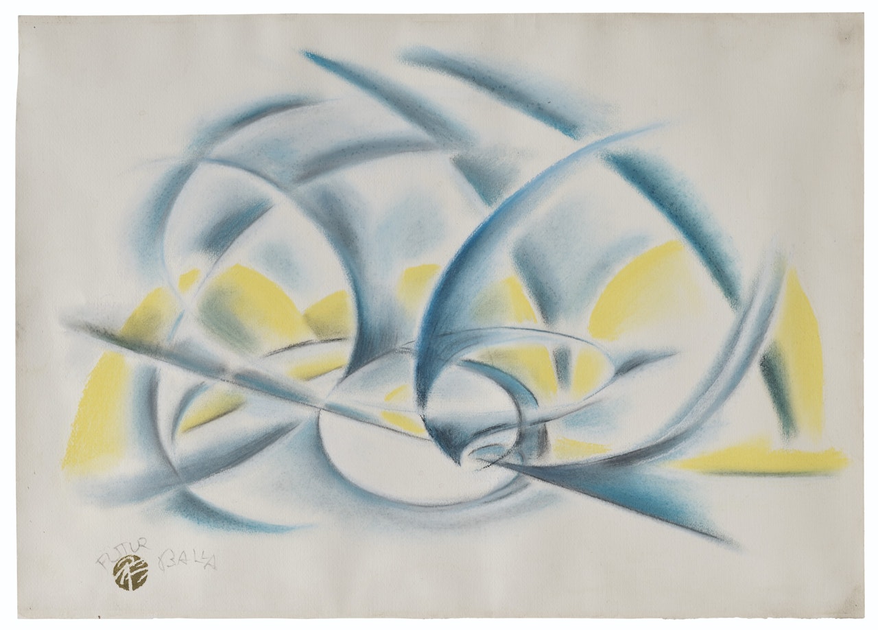 Velocità astratta + paesaggio by Giacomo Balla
