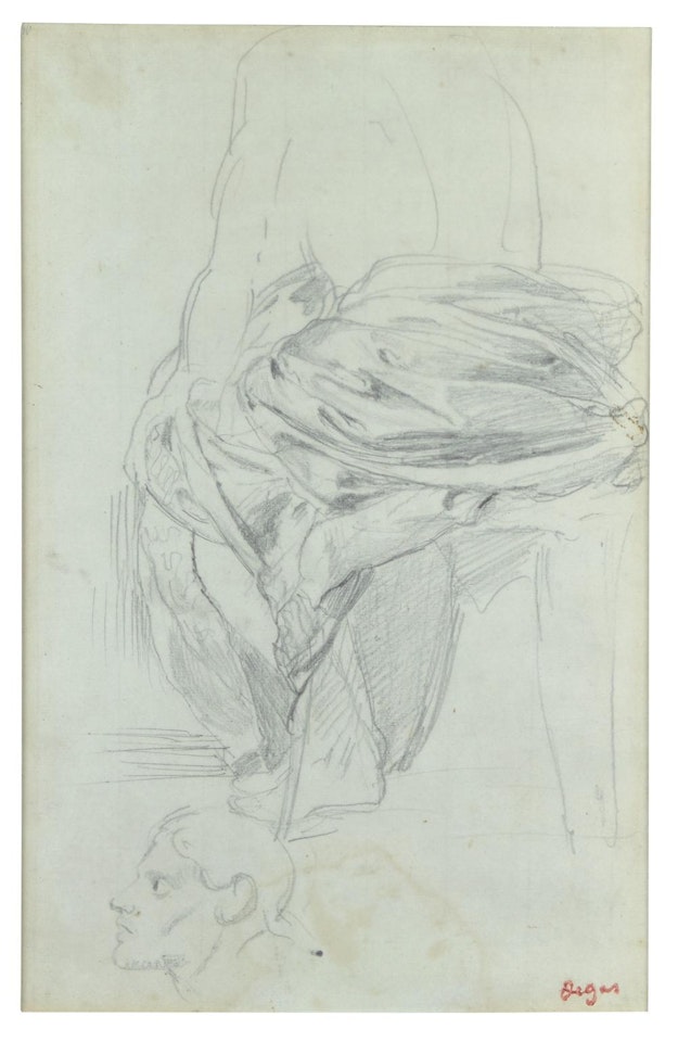 Etude de draperie avec repris de tête d'homme de profi by Edgar Degas