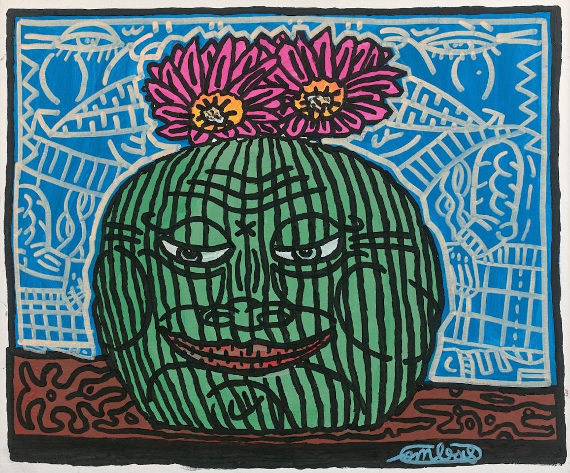 Tête verte aux fleurs - 1989 Acrylique sur toile by Robert Combas