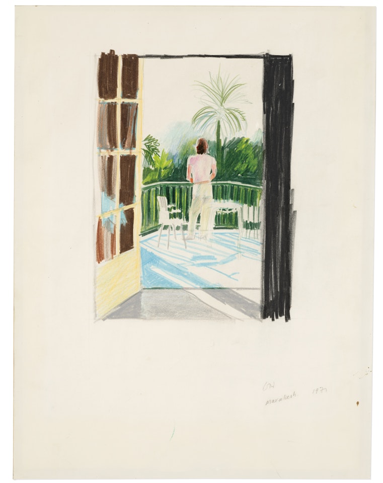 Peter on the balcony by David Hockney