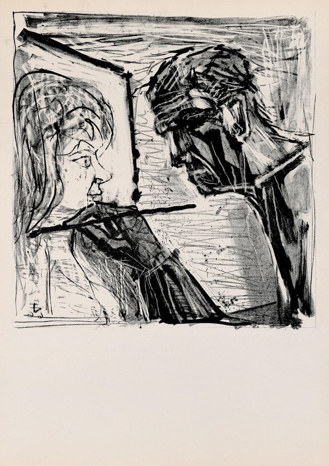 Selbstbildnis im Profil beim Malen by Otto Dix
