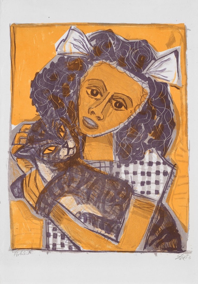 Mädchen mit Katze II (Kopf schräg) by Otto Dix