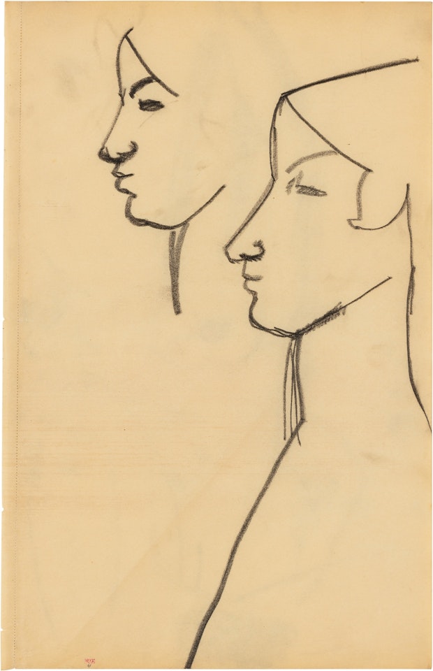 Visage de profil gauche dessiné deux fois by Amedeo Modigliani