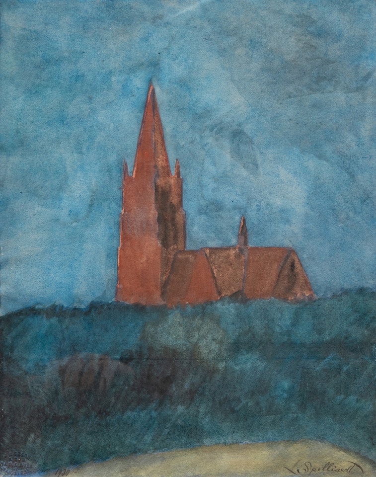 Silhouette d'une église rouge by Léon Spilliaert