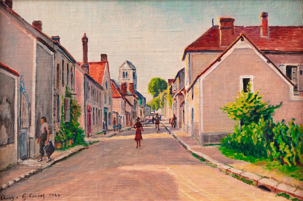 Rue animée à Auxy by Gustave Cariot