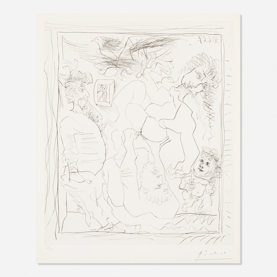 Vieil Homme Devant une Toile Representant des Exploits Amoureux by Pablo Picasso