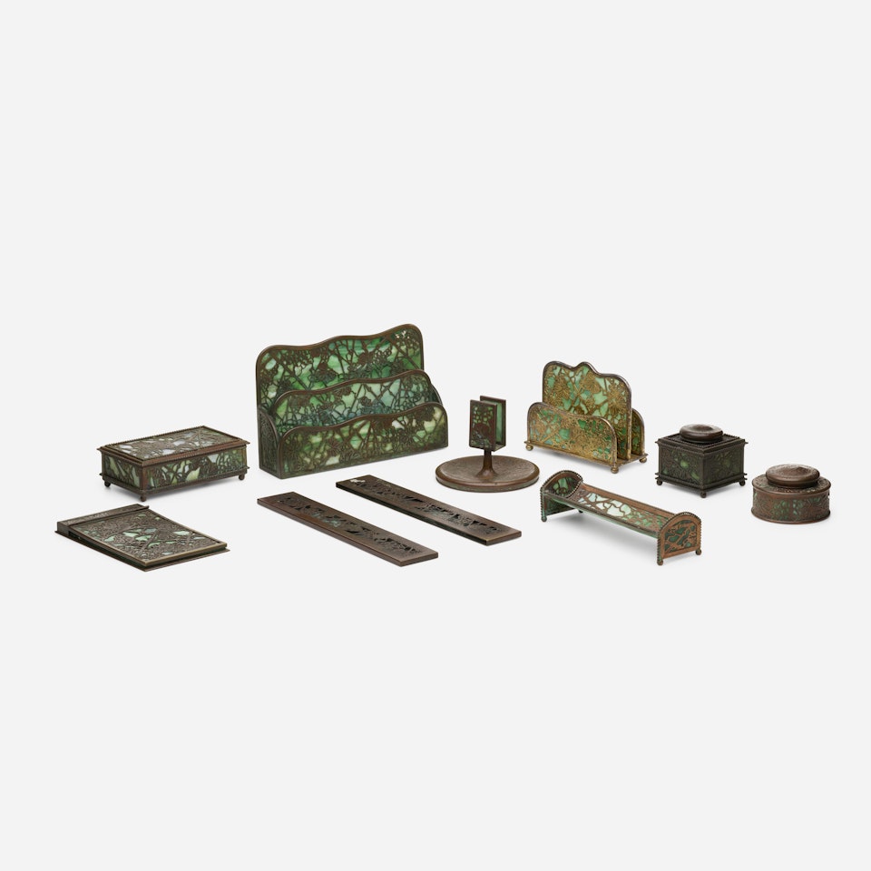 collection of nine Grapevine desk articles by Tiffany Studios