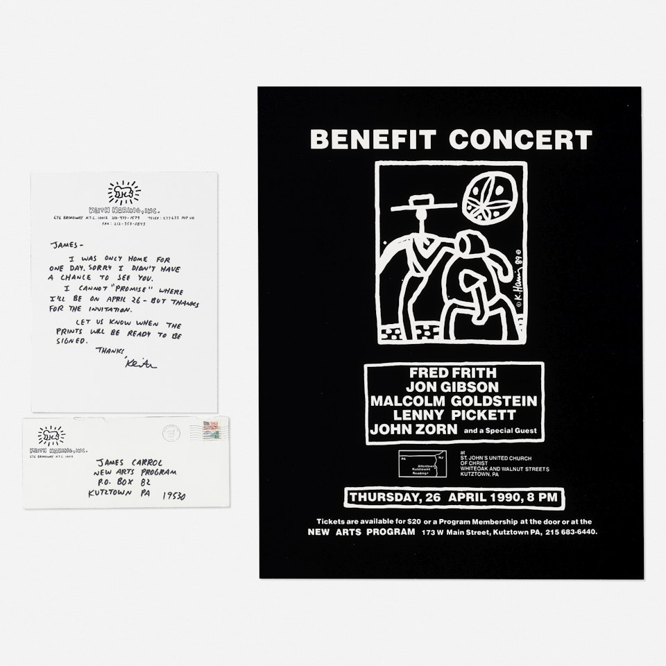 Letter to James Carroll with Kutztown concert poster by Keith Haring