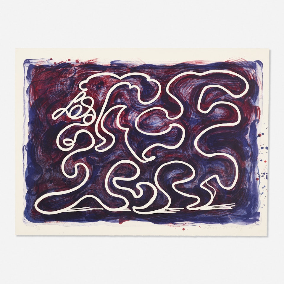 White Lines Dancing in Printing Ink by David Hockney