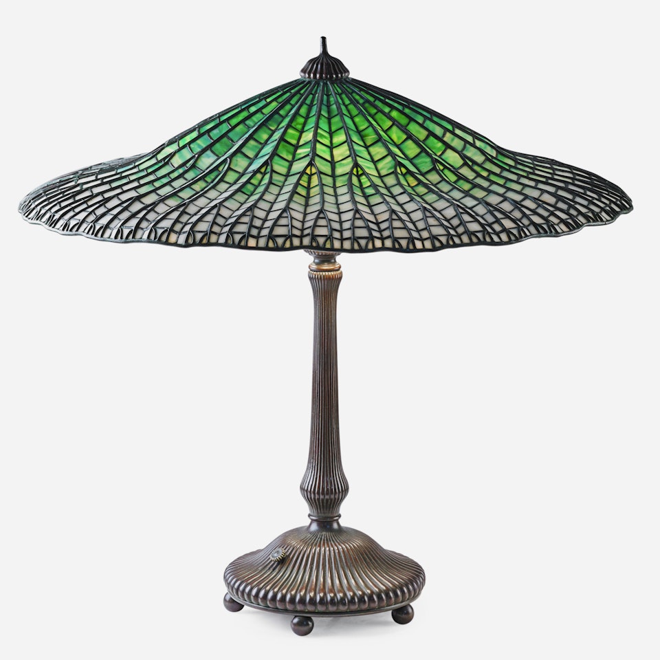 Fine table lamp with Lotus shade , by Tiffany Studios