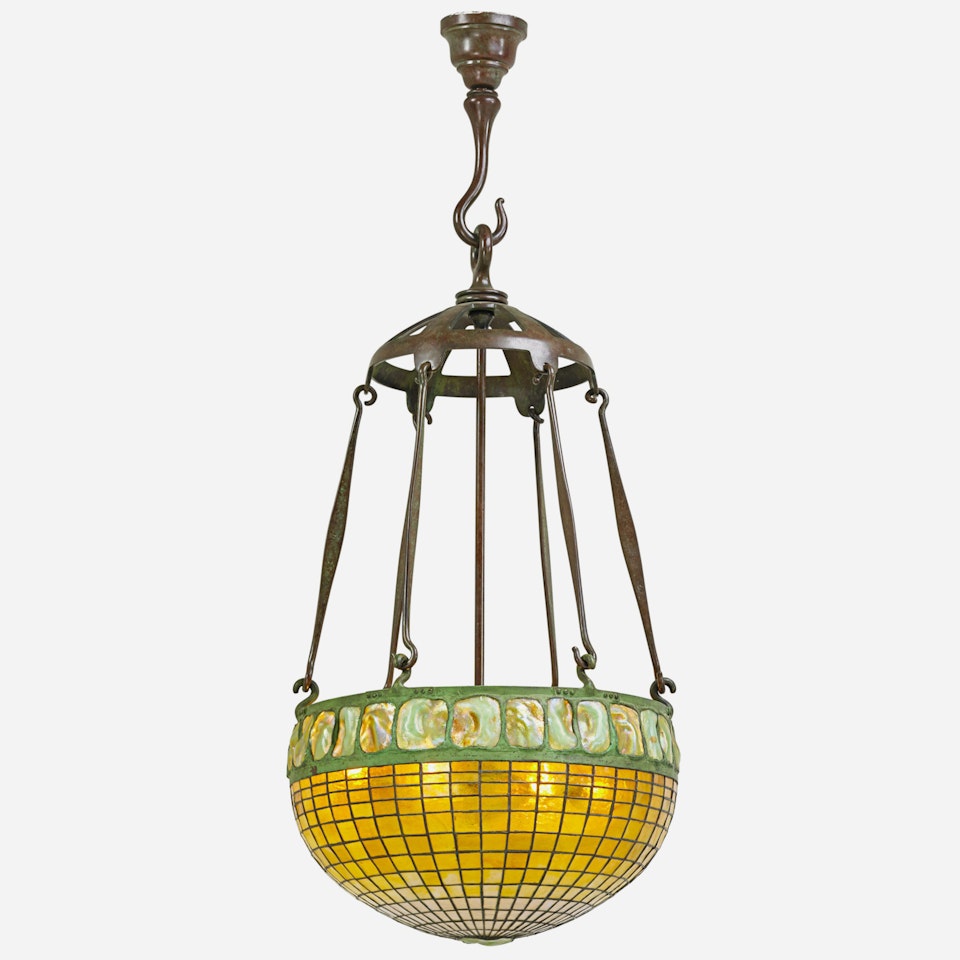 Fine and large Turtleback chandelier , by Tiffany Studios