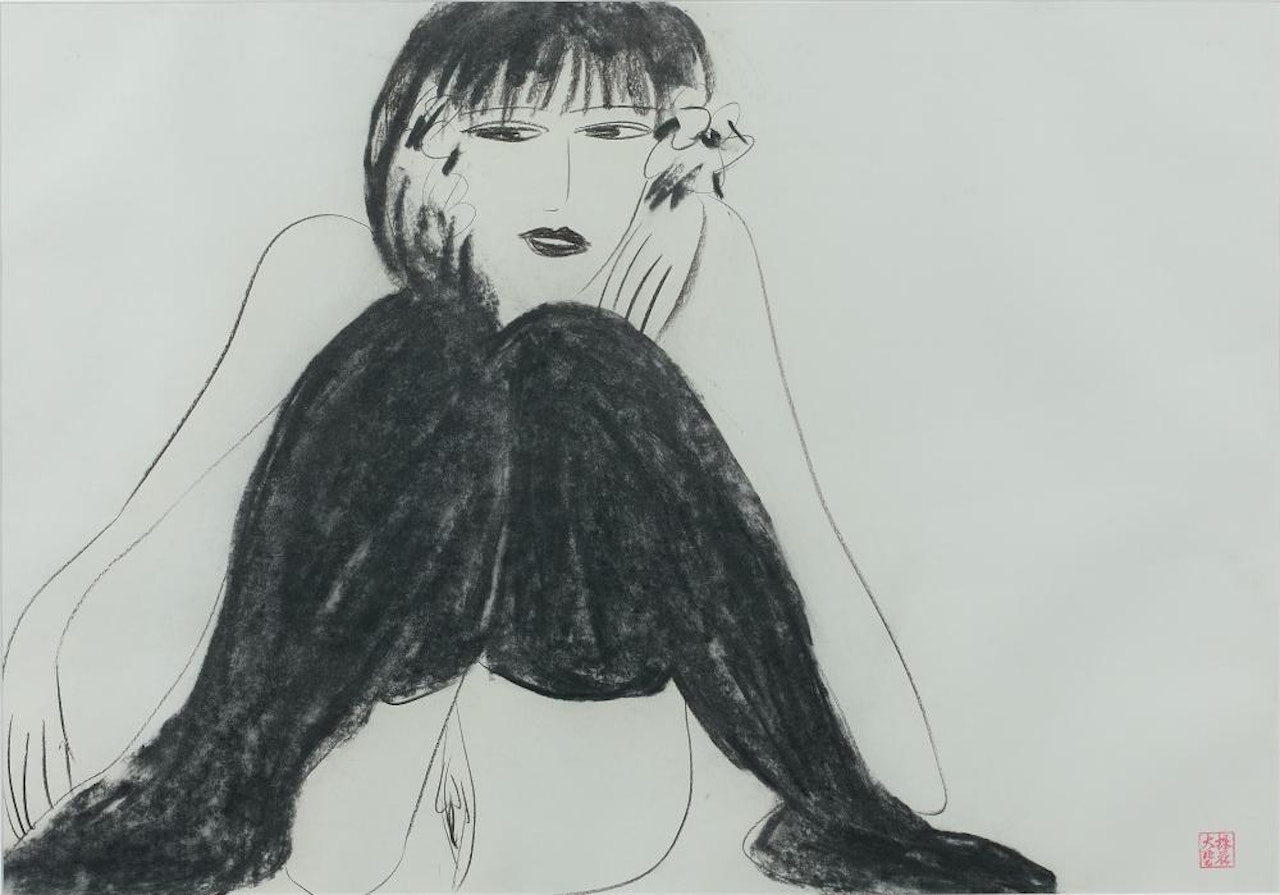 THE GIRL WITH THE BLACK STOCKINGS LOOKS LOVELY  by Walasse Ting