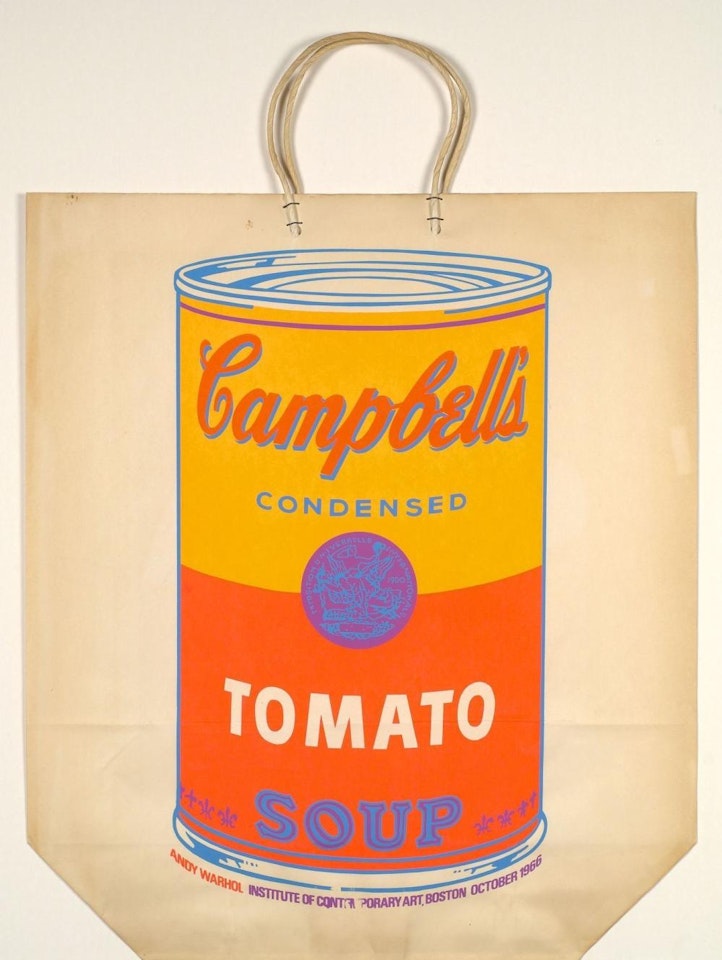 Campbell's soup can on shopping bag by Andy Warhol