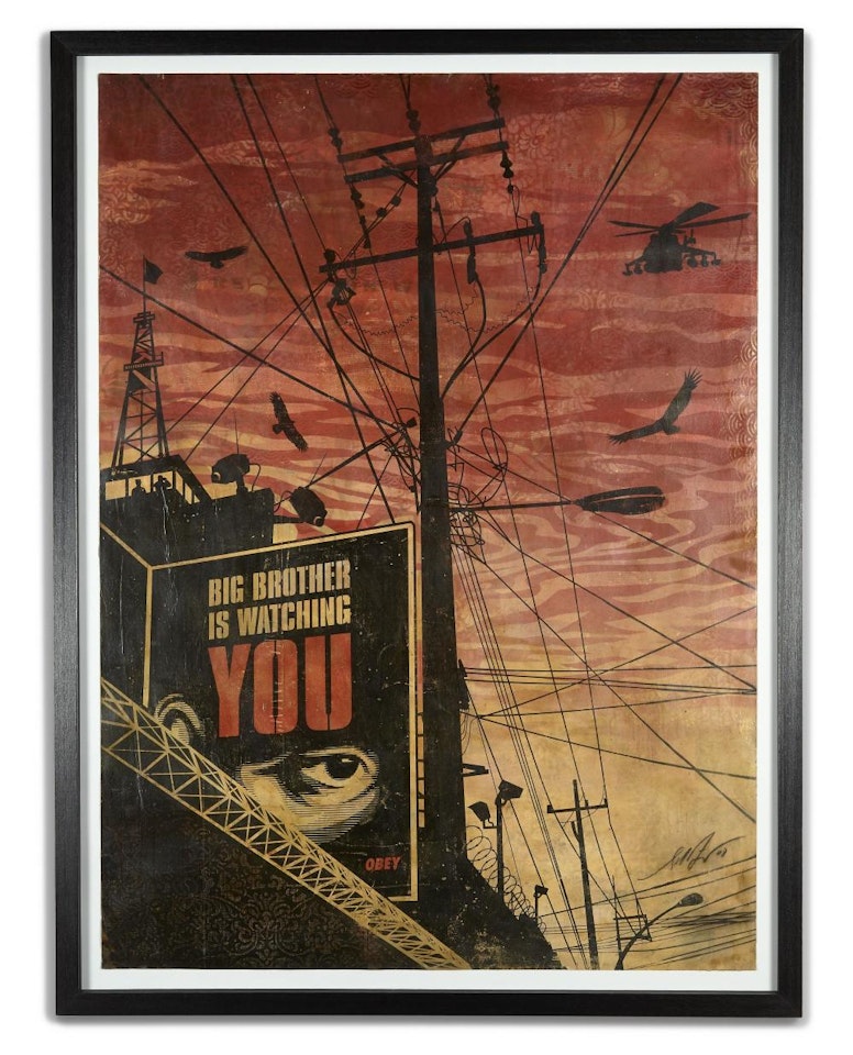 Big Brother City - 2008 Pochoir, peinture aérosol et collages sur papier by Shepard Fairey