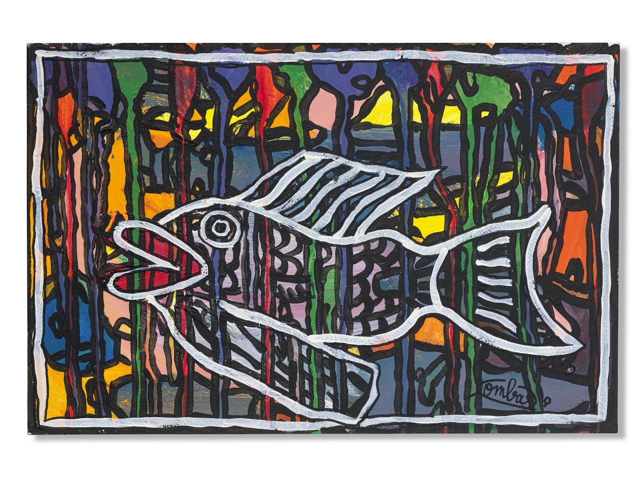 Le poisson blanc transparent qui nage dans les couleurs colorées à la peinture à l’eau by Robert Combas