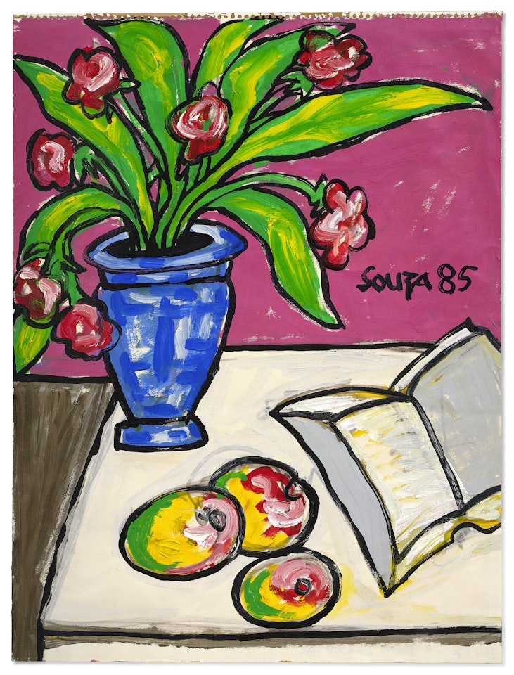 Still Life with Flowers, Fruit and Book by Francis Newton Souza