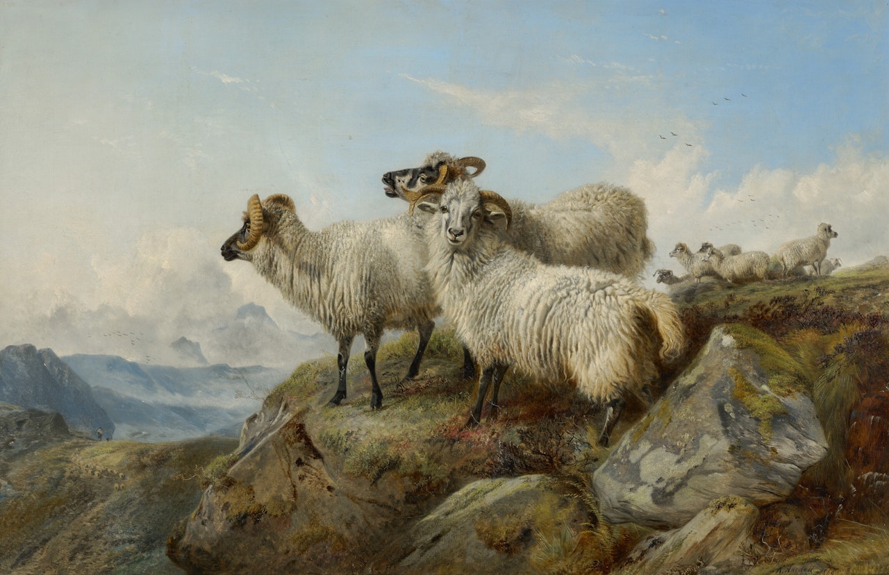 Mountainous landscape with sheep by Richard Ansdell