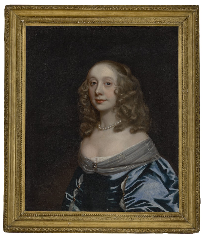 Portrait of a lady, possibly Ann St John Wilmot, bust-length, in a blue dress by Sir Peter Lely