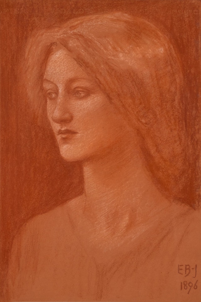 Study of a Girl's Head linked to a study of one of the Sea Nymphs in the second version of The Arming of Perseus by Edward Coley Burne-Jones