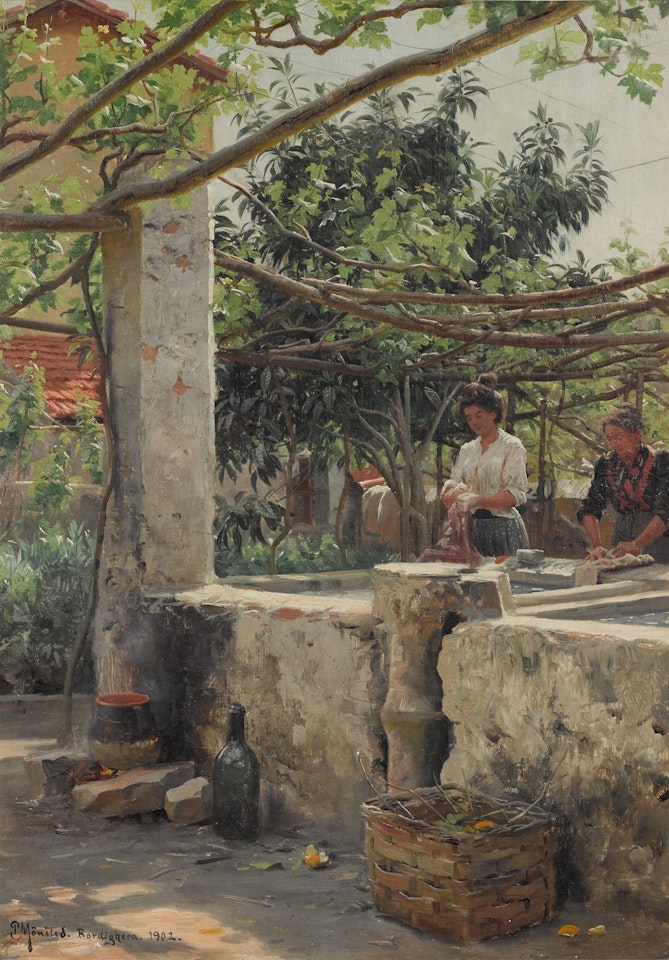 Washerwomen at Bordighera by Peder Mork Monsted