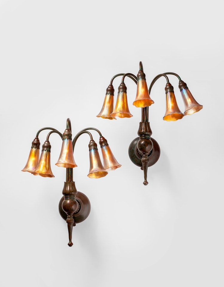 Pair of Five-Light "Lily" Wall Sconces by Tiffany Studios