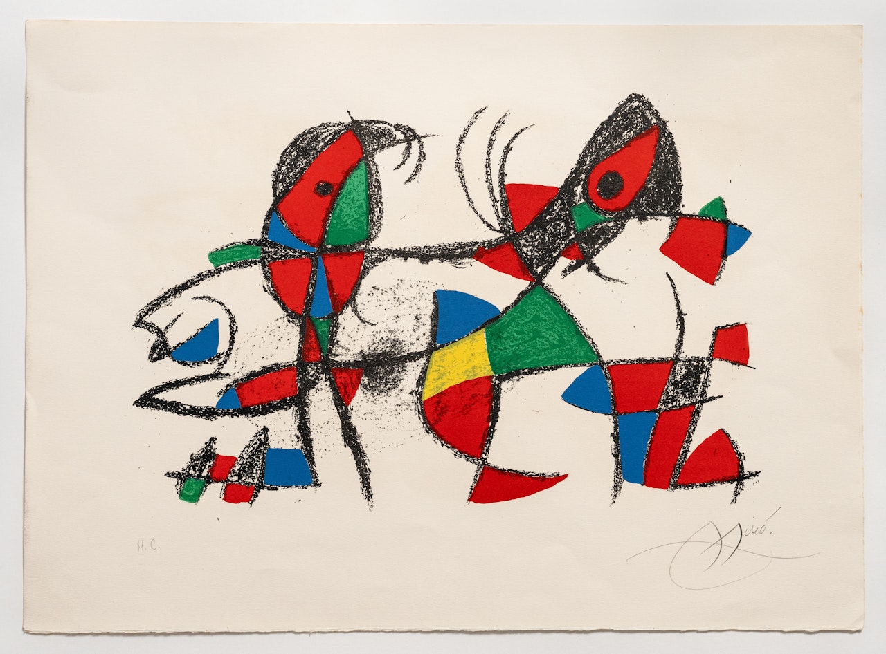 Lithograph in colours, 1975, on Arches wove paper, signed and inscribed H.C. in pencil, a hors commerce impression aside from the numbered edition of 80 in Roman numerals, published by Maeght, Paris, the full sheet by Joan Miró