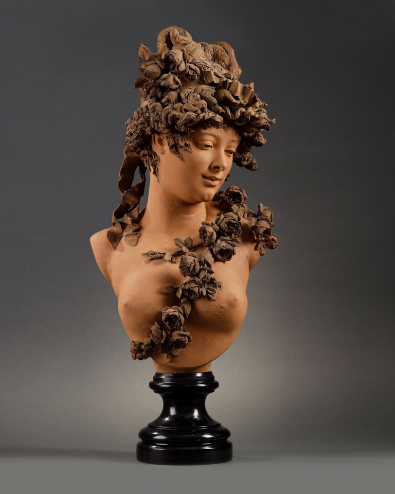 Buste de femme à la guirland de roses (Bust of a woman wearing a garland of roses) by Albert-Ernest Carrier-Belleuse