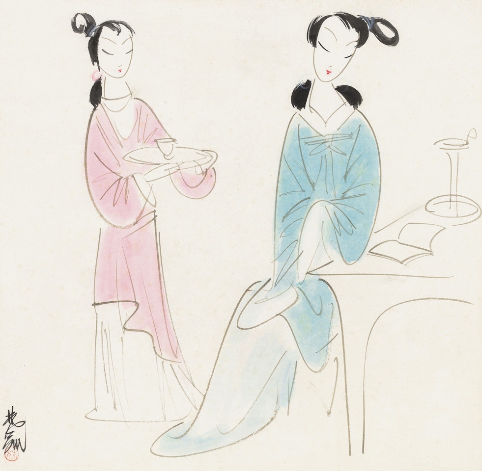 Two Ladies by Lin Fengmian
