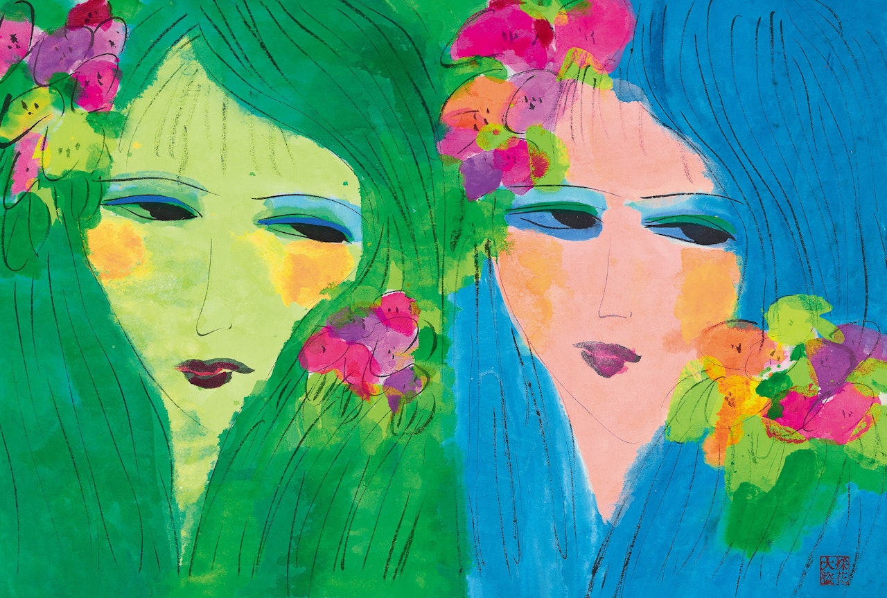Girls with Flowers by Walasse Ting